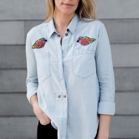 McGuire Denim Tops - McGuire Denim Embroidered Bird Long Sleeve Chambray Button-Front Top XS